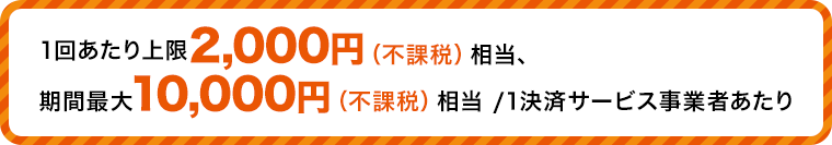 1回あたり上限2,000円（不課税）相当、 期間最大10,000円（不課税）相当 /1決済サービス事業者あたり